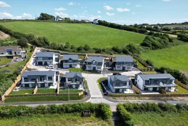 Arial view of houses at Tides Reach development in Appledore